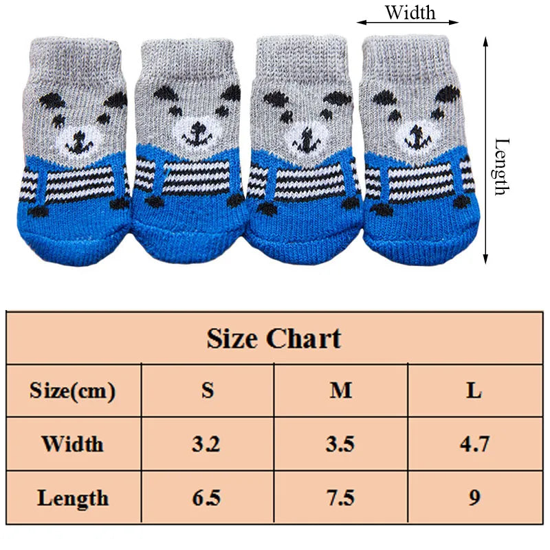 4pcs/set Winter Pet Dog Socks Anti-Slip Knitted Small Dogs Thick Warm Paw Protector Stockings For Dogs Booties Pet Accessories