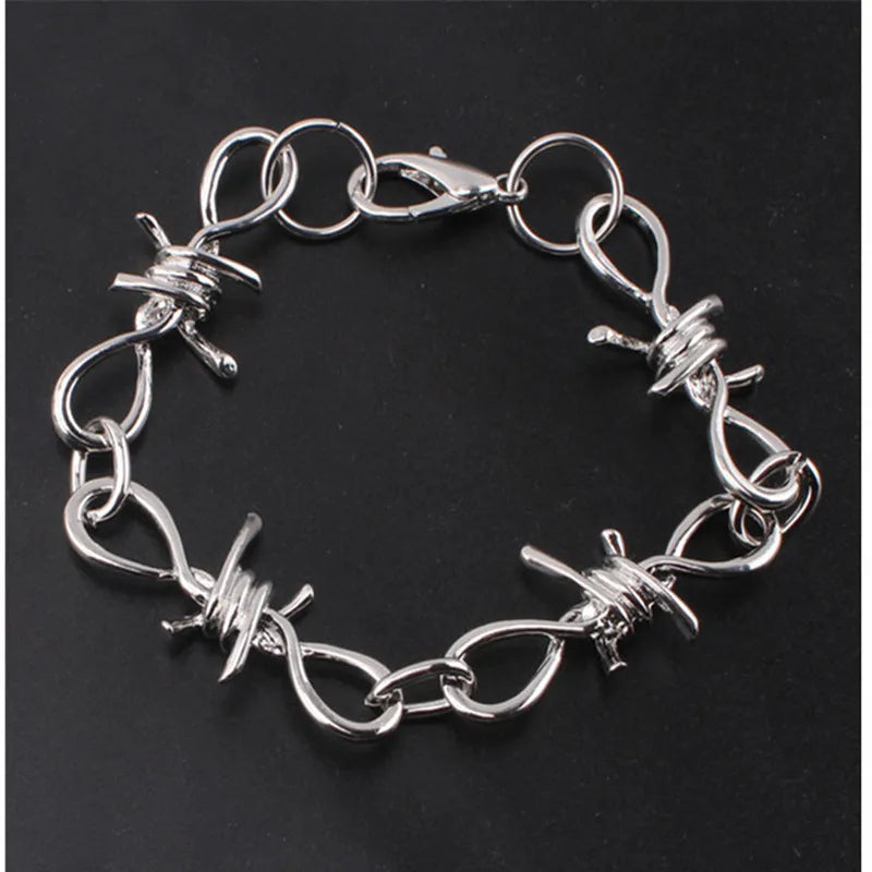 Barbed Wire Necklace Hip Hop Thorns Choker Bracelet Punk Hip Hop Rock Stainless Steel Set women Men Collar Jewelry Accessories