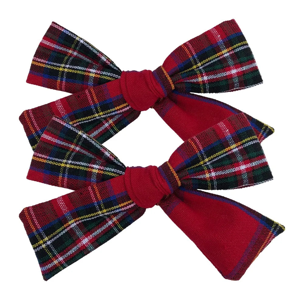 2 PCS 4 inches Plaid Festive Accessories Tartan Bow Hair Clips Scottish Bow Barrettes for Kids Baby Girls