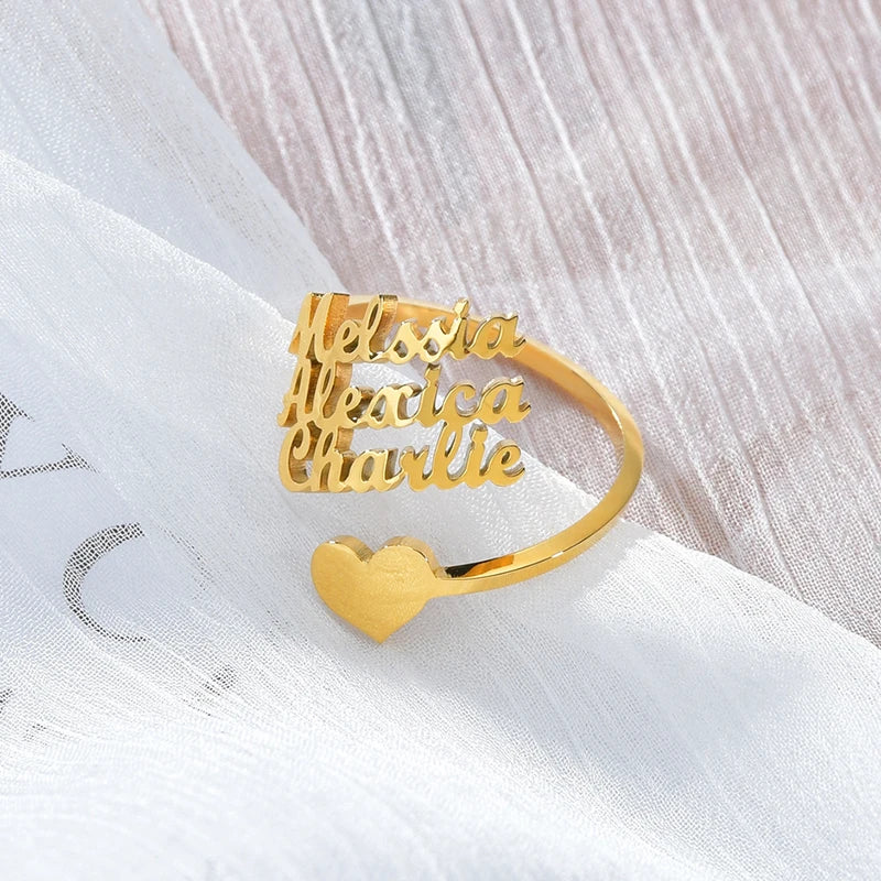 Letdiffery Fashion Custom Name Rings Stainless Steel Adjustable Size Personalized Nameplate Open Rings Jewelry Gift Dropshipping