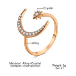 Load image into Gallery viewer, EN New Fashion Crytal Ring Moon &amp; Star Dazzling Open Finger Rings for Women Girls Wedding Engagement Jewelry Gift
