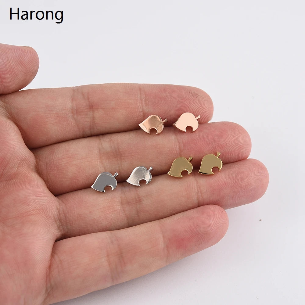 3 / Colors Animal Crossing Copper Quality Earrings Leaves Small Cute Stud Earrings Female Jewelry Wedding Party Accessories