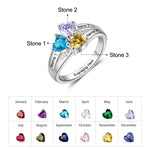 Load image into Gallery viewer, JewelOra Personalized Silver Color Engraved Name Copper Rings for Women Customized 3 Heart Birthstones Wedding Ring Gift for Mom
