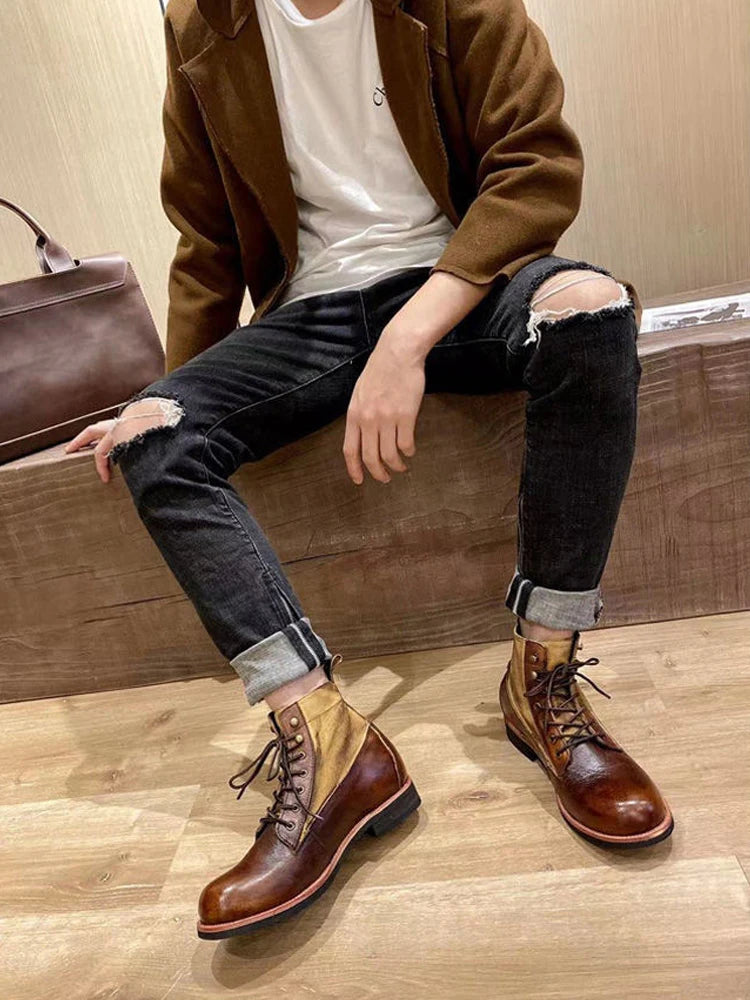 Autumn Winter Men's Short Boots Retro Make old American Casual Oaratrooper Locomotive Shoes EUR 38-48