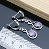 Romantic Purple Amethyst Birthstone 925 Silver Jewelry Set for Women Drop Earring Necklace Open Ring Party Wedding Jewellry