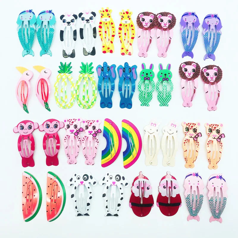 Kids Headwear 20Pcs/Lot Cartoon Hairpin Cute Animal Water Dripping Flower Hair Clip Star Striped Barrette Girls Hair Accessories