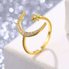 EN New Fashion Crytal Ring Moon & Star Dazzling Open Finger Rings for Women Girls Wedding Engagement Jewelry Gift