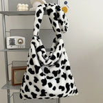 Load image into Gallery viewer, Milk Cow Print Messenger Bag Womens Fashion Big Capacity Single Shoulder Bag Soft Plush Handbag Female Crossbody Tote Bags
