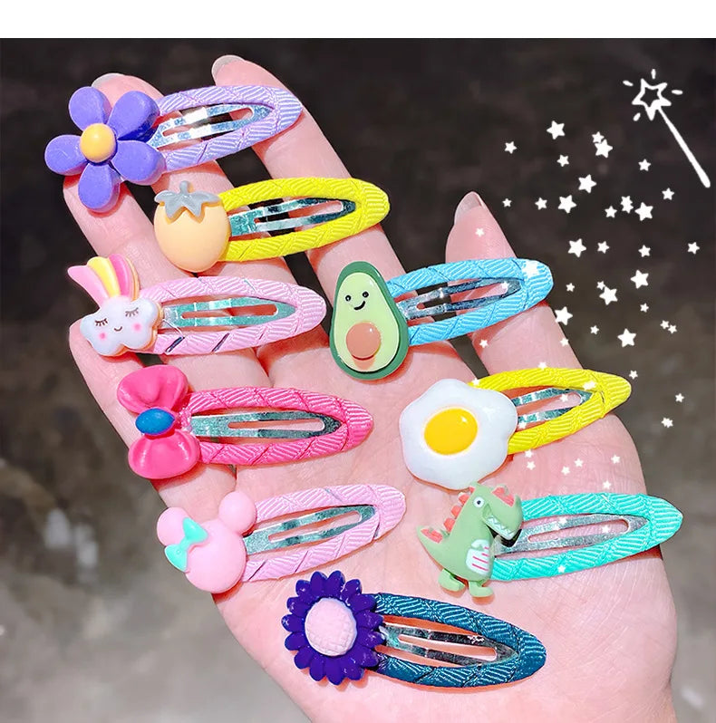 10PCS Girls Cute Cartoon Animal Fruit Hairpins Sweet Colorful Hair Clip Barrettes Headband For Children Kids Hair Accessories