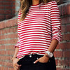 Women girls Red Striped Casual Autumn T-shirt  fashion Loose Long Sleeve Summer Spring Basic Inner Tops