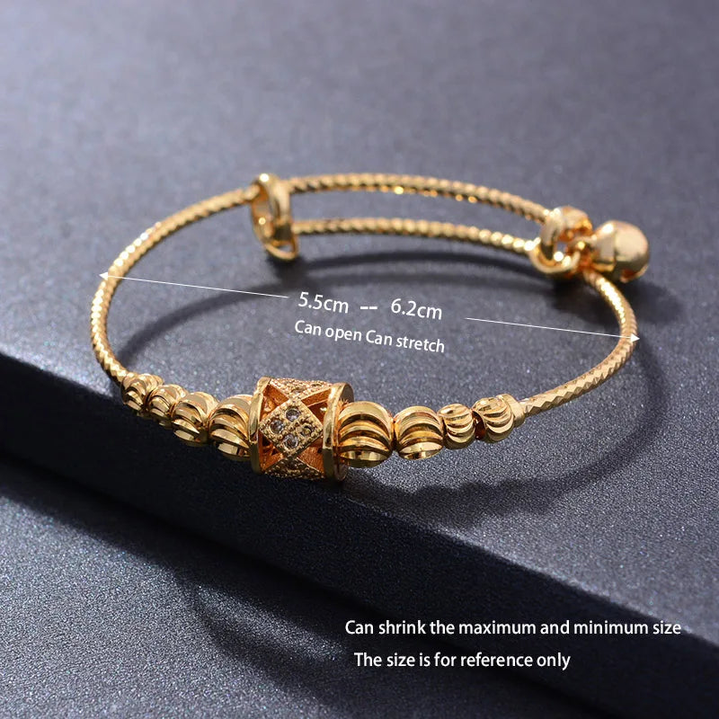 24k 4pcs ethnic gold color dubai bangles for baby girls lucky bead bracele bride dubai bangles child jewelry