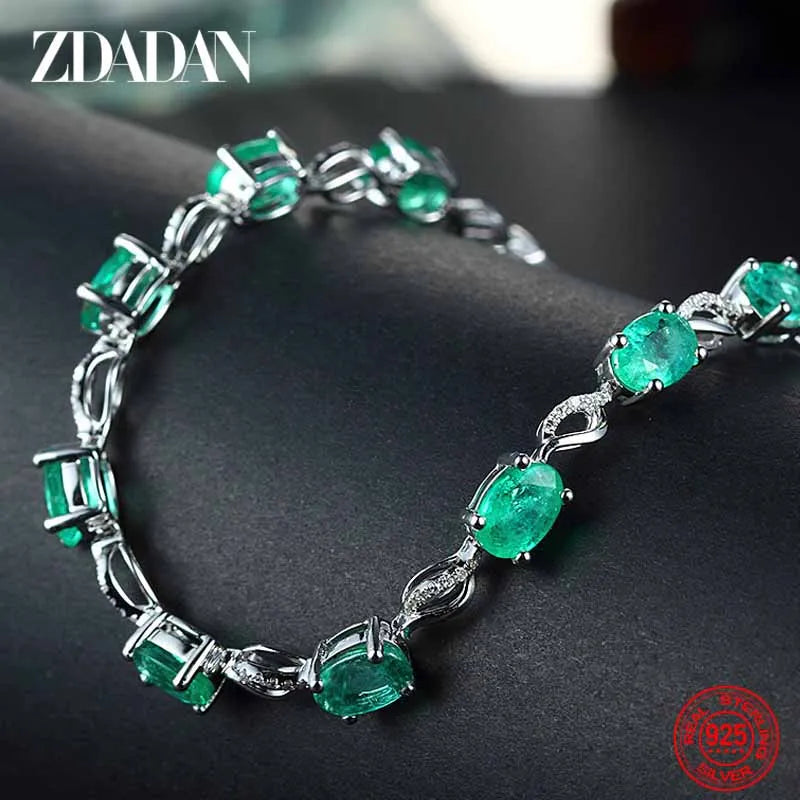 Zdadan 925 sterling silver emerald bracelet chain for women fashion jewelry accessories