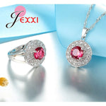 Load image into Gallery viewer, FashionJewelry Set Charm Christmas Birthday Gift Red Round CZ Design Beautiful Necklace/Pendant/Earrings/Ring
