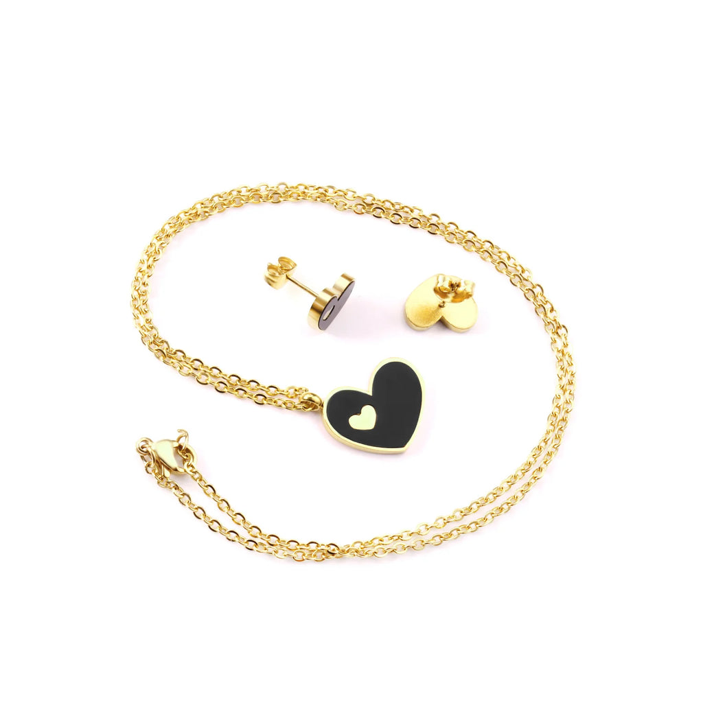 LUXUSTEEL Best Friend Gift Heart White/Black Shell Pendant Necklace Earring Sets Gold Color Choker Collars Collier Female