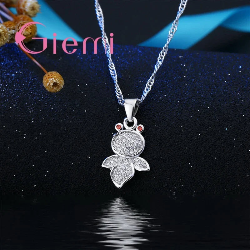 Good Present Real 925 Sterling Silver  Jewelry New Fashion Top Quality Cubic Zircon Pretty Animal Earrings  Necklace Sets