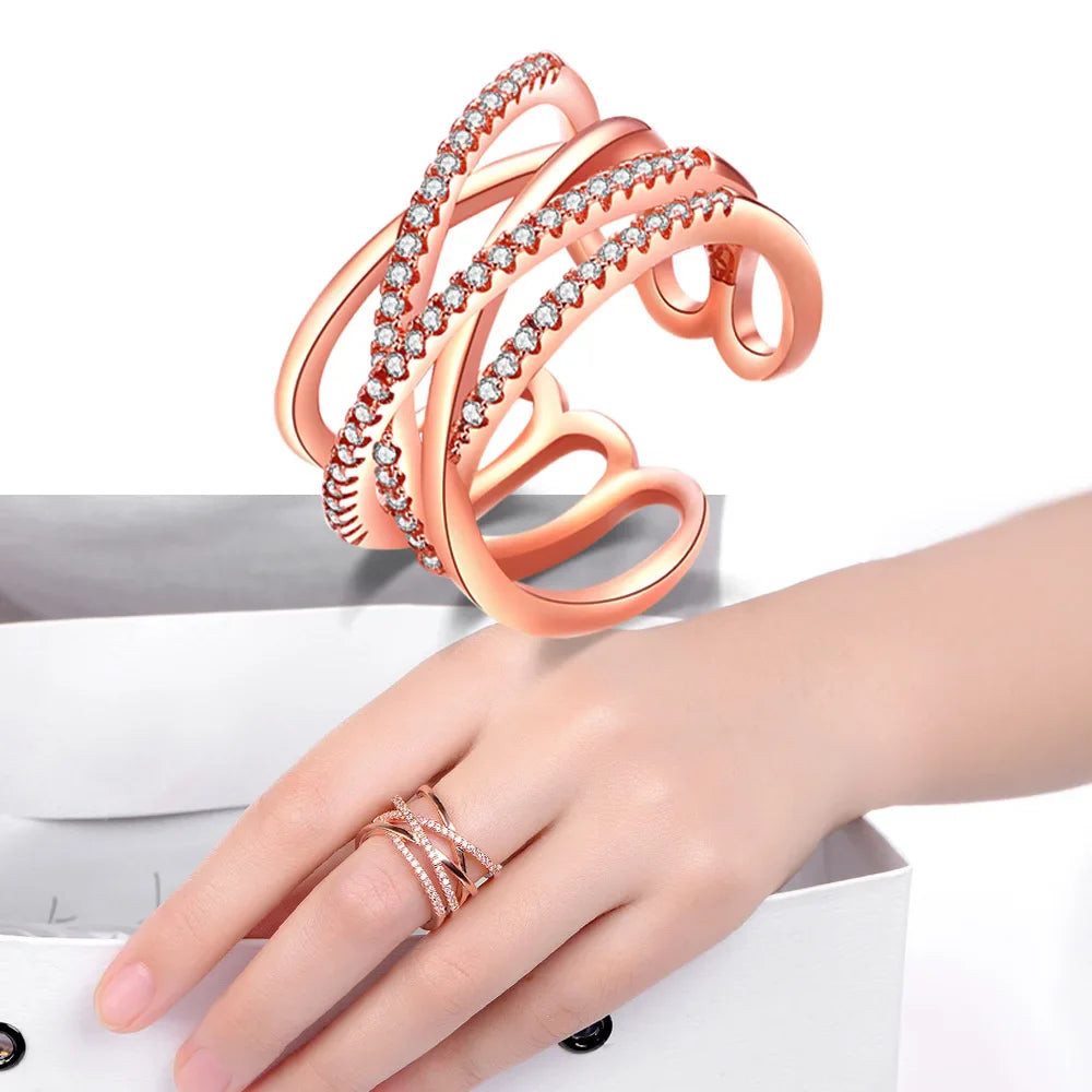 Ring Double-layer Line Zircon Simple Silver color Gold Color Ring Rings For Women Anel Silver plated Jewelry Jewellery Gift