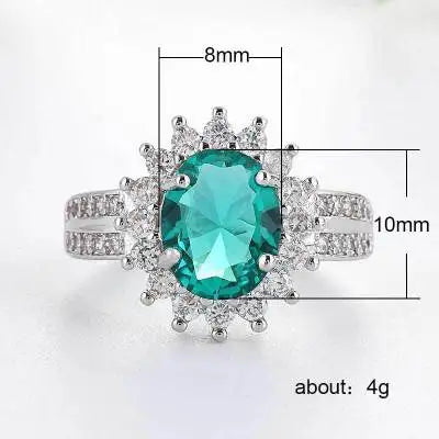 Huitan Romantic Plant Series Wedding Rings Luxury Flower Shaped Vintage Euro Style Engagement Ring With Bright Green Stone