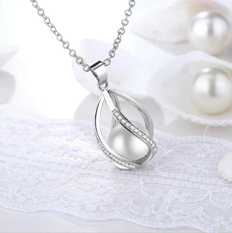 Fashion 925 Sterling Silver White Pearl Pendant Necklaces 18 inch 925 Silver Chains Statement Necklace For Women