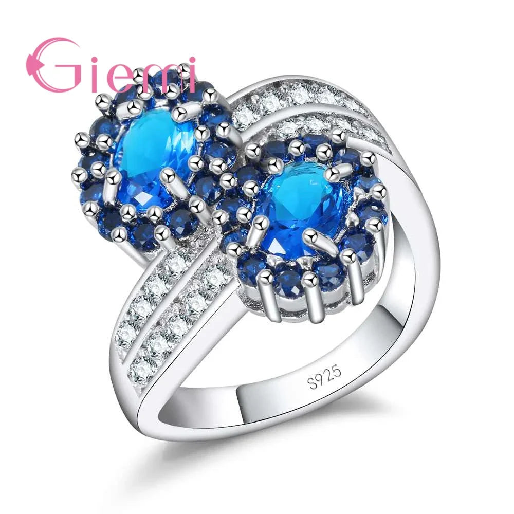 Fashion Vintage Women Rings 925 Sterling Silver  Jewelry Timbre Perfect Blue Crystal Pretty Gifts For Friends Finger Rings