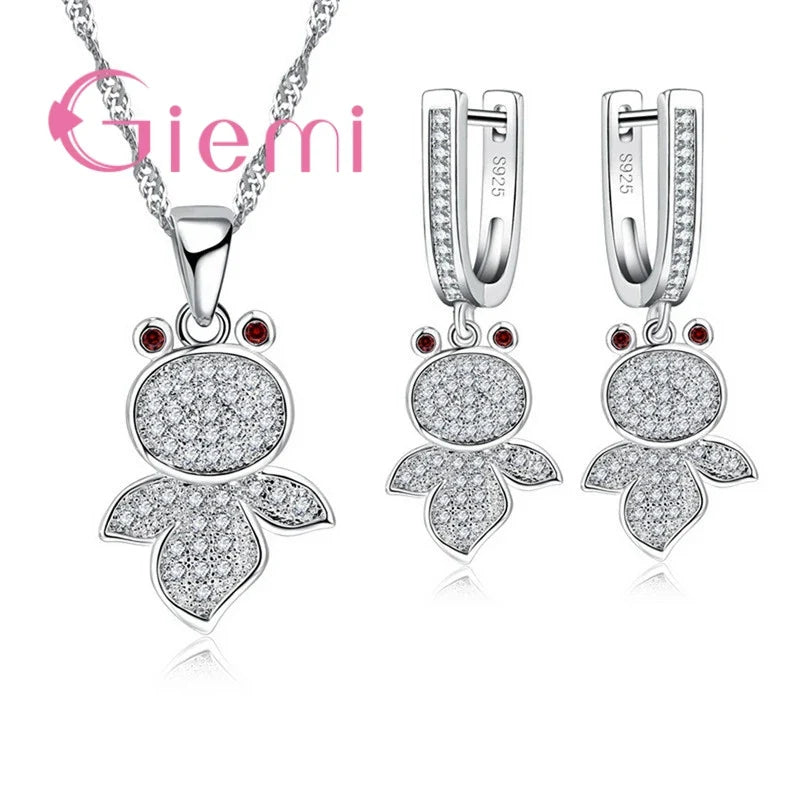 Good Present Real 925 Sterling Silver  Jewelry New Fashion Top Quality Cubic Zircon Pretty Animal Earrings  Necklace Sets