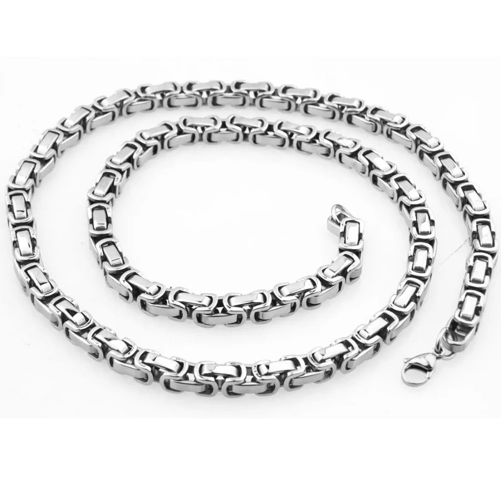 Charming 5mm Byzantine Box Chain 316L Stainless Steel Mens Boys Silver /Gold Color Link Necklace Bracelet Jewelry