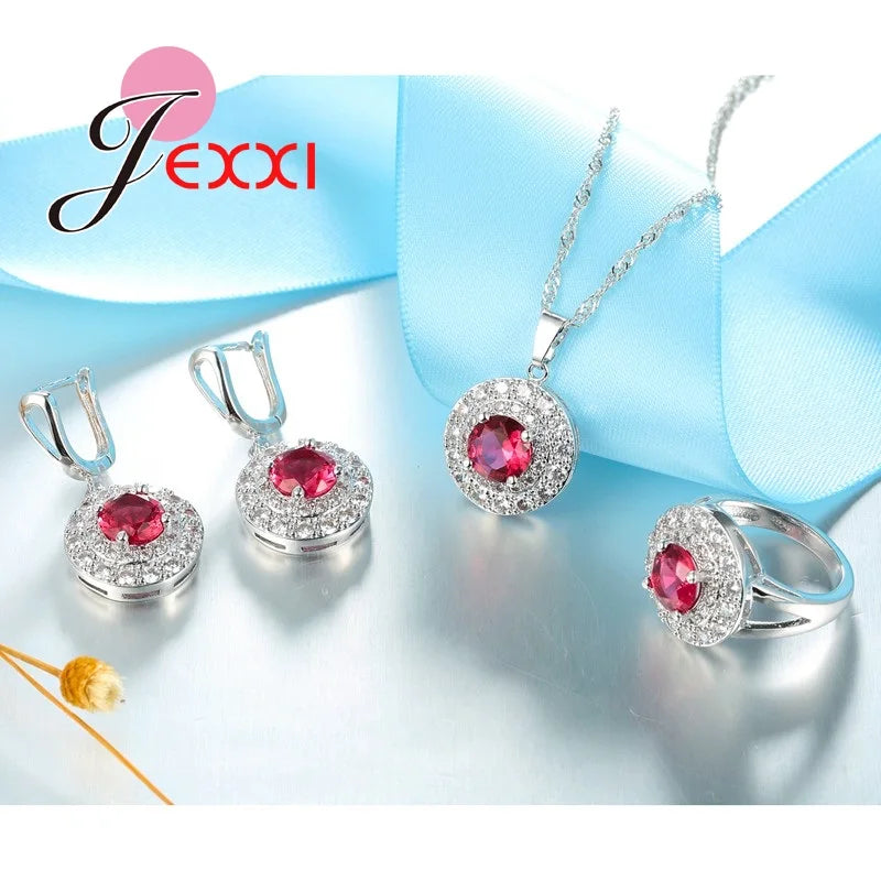 FashionJewelry Set Charm Christmas Birthday Gift Red Round CZ Design Beautiful Necklace/Pendant/Earrings/Ring
