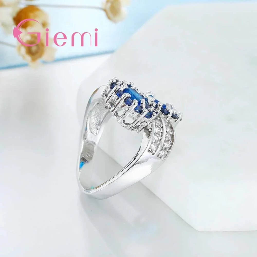 Fashion Vintage Women Rings 925 Sterling Silver  Jewelry Timbre Perfect Blue Crystal Pretty Gifts For Friends Finger Rings