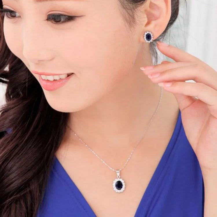 set The New High-grade Navy Blue Suit, Blue Royal Princess Same Paragraph Imitation Gemstones Necklace Set Wholesale