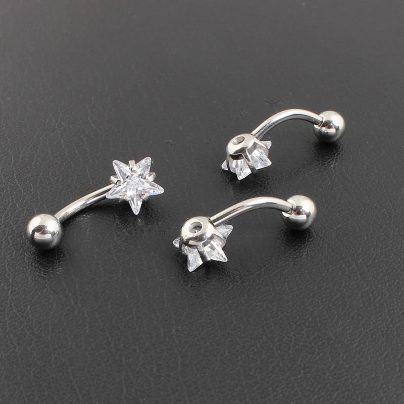 New star Zircon Jeweled Style Belly Button Ring  Body Piercing Jewelry Navel Piercing 316L Stainless steel