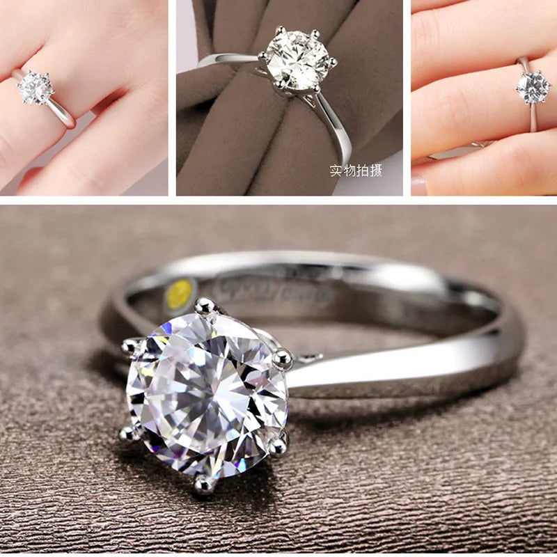 Fine Wedding Rings for Men Women Gift S925 Sterling Silver Austrian Crystal Engagement Proposal Ring Jewelry Bague Femme