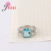 New Fashion Women Girls Party Engagment Jewelry 925 Sterling Silver Needle    Geometric Ring With Fine Square Bule Crystal