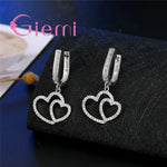 Load image into Gallery viewer, 925 Sterling Silver Cubic Zirconia Double Heart Simple Female Necklace Earrings Set Birthday Anniversary Gift Party Daily
