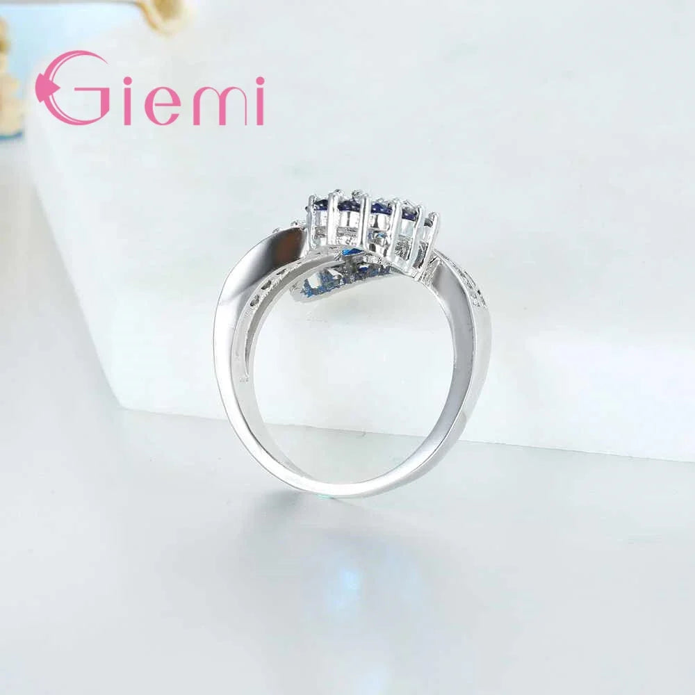 Fashion Vintage Women Rings 925 Sterling Silver  Jewelry Timbre Perfect Blue Crystal Pretty Gifts For Friends Finger Rings