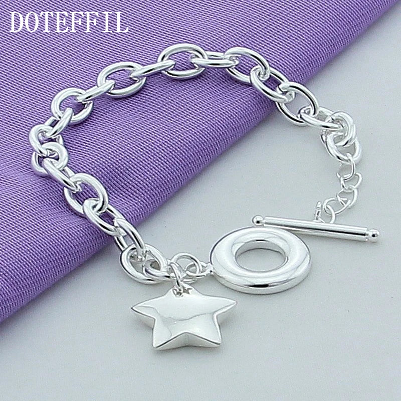 DOTEFFIL 925 Sterling Silver Star TO buckle Charm Bracelets Chain For Women Fashion Wedding engagement Fine Jewelry