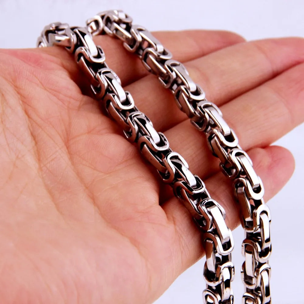 Charming 5mm Byzantine Box Chain 316L Stainless Steel Mens Boys Silver /Gold Color Link Necklace Bracelet Jewelry