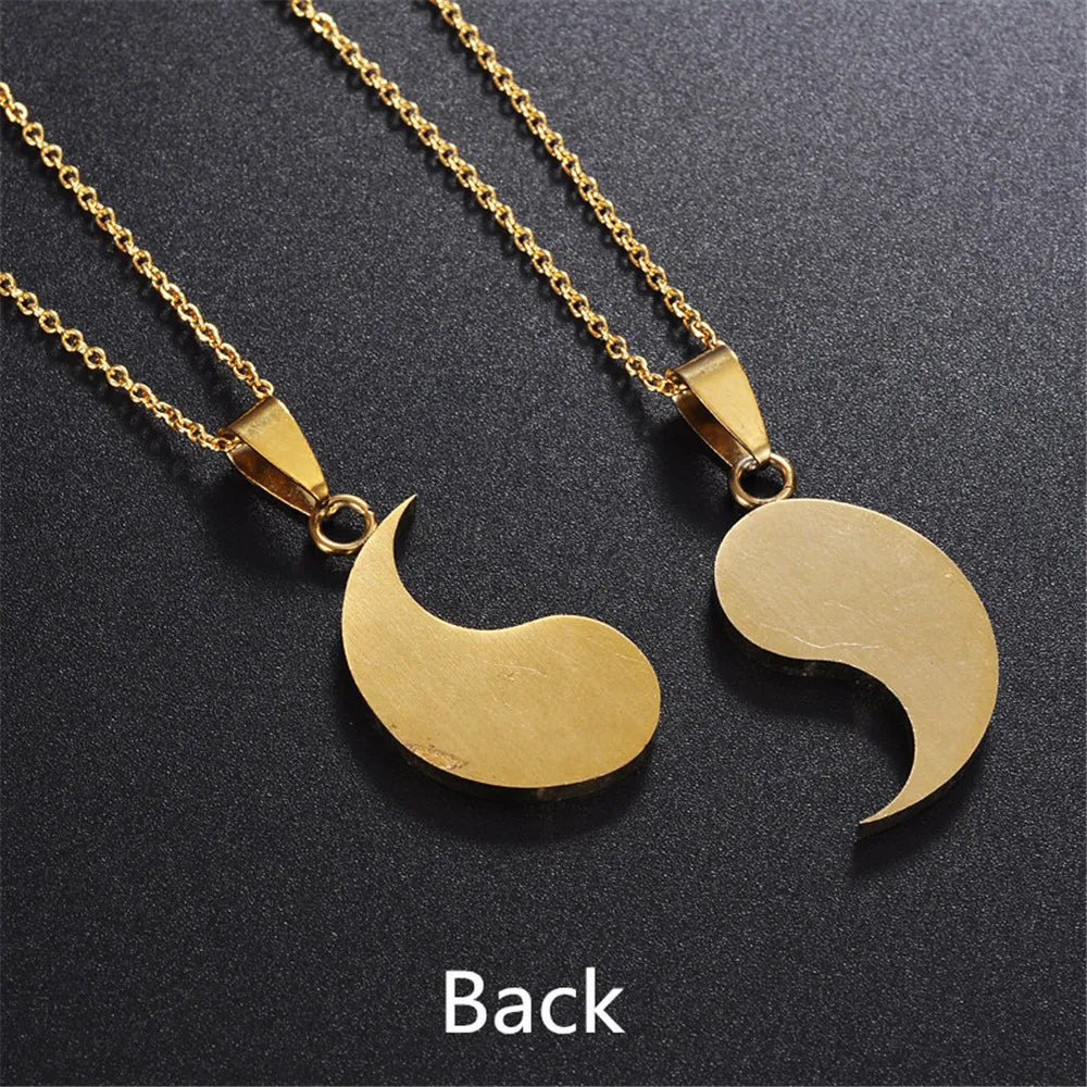 Matching 2 Pieces Stainless Steel Yin Yang Pendant Puzzle Piece Necklace Birthday Jewlery Gifts for Couple or Best Friends BFF