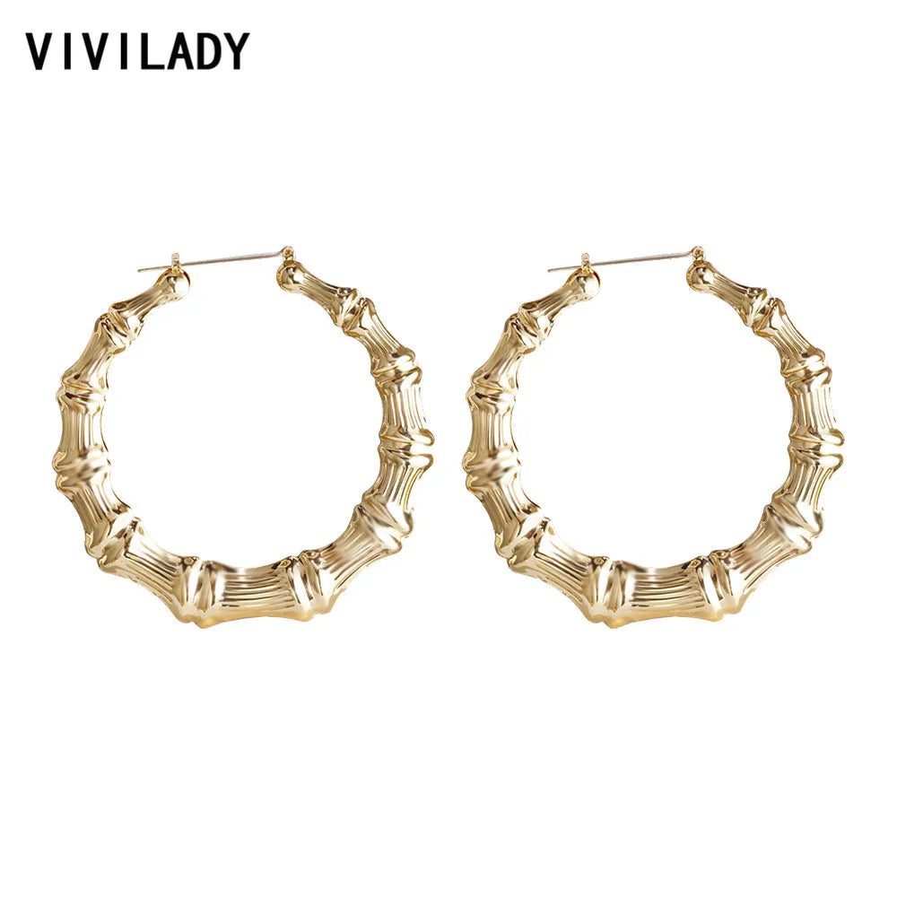 VIVILADY Hot Larger Bamboo Hoop Earrings Women Basketball Wives Summer Spring Autumn Fashion Jewelry Girl Bijoux Accessory Gifts