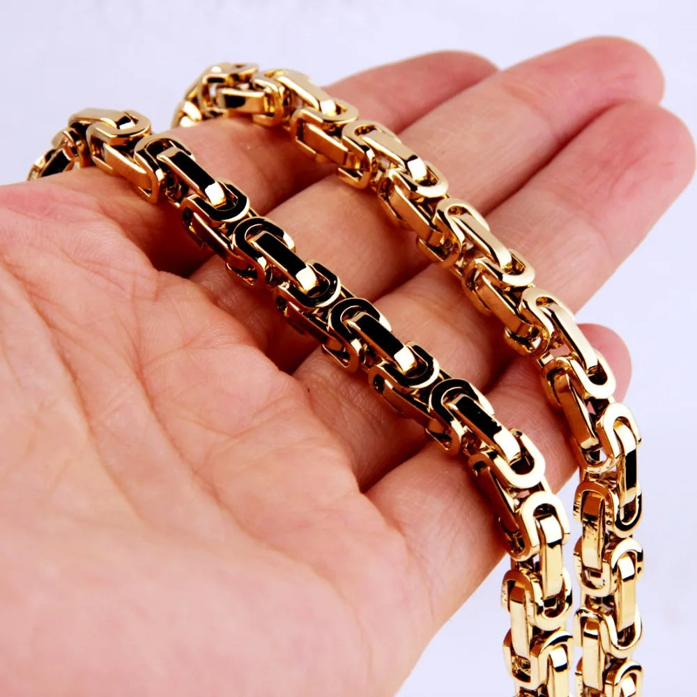 Charming 5mm Byzantine Box Chain 316L Stainless Steel Mens Boys Silver /Gold Color Link Necklace Bracelet Jewelry