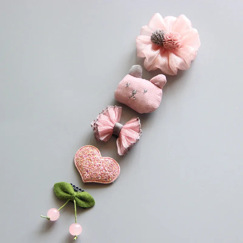 5Pcs/Set Baby Hair Clip Set Baby Headband Accessories Cross Kid Hairclip Cartoon Girl Hair Clip Baby Barrettes Hair Accessories
