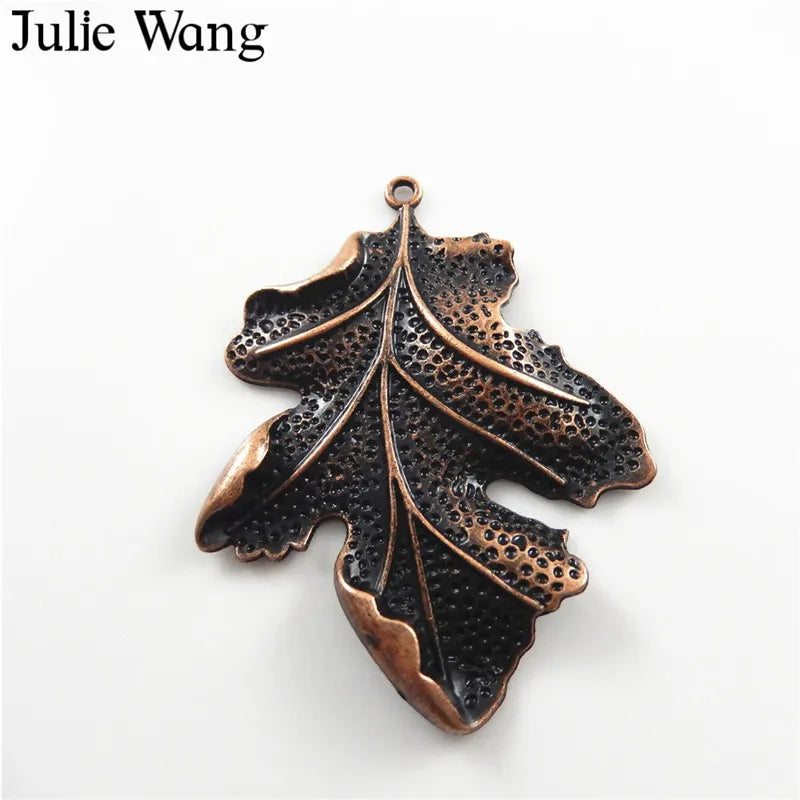 Julie Wang 2pcs Alloy Antique Copper Leaves Charms Necklace Pendants Earrings Findings Jewelry Making Accessory