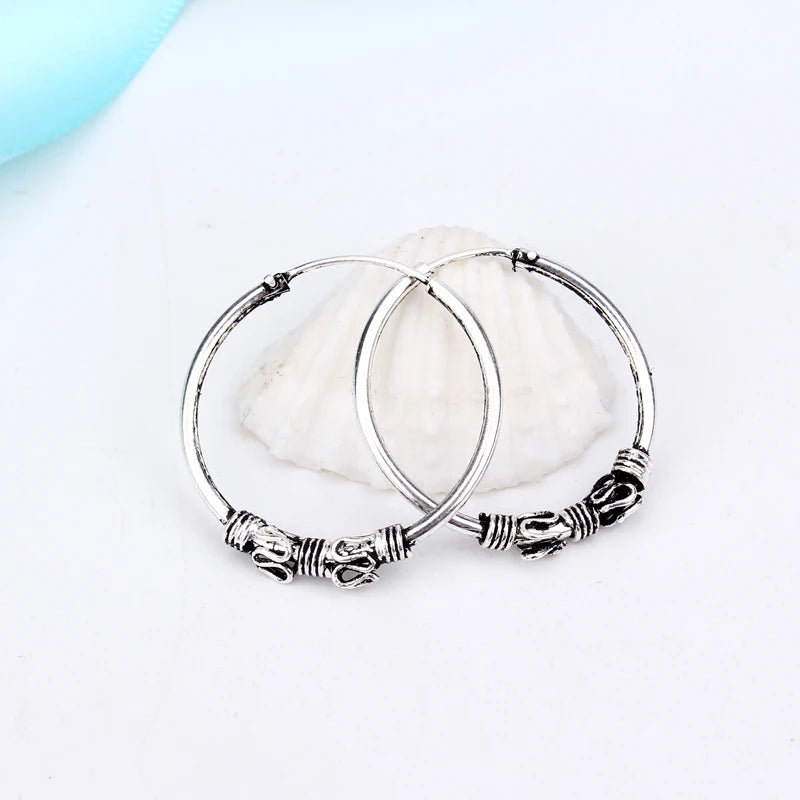 European Vintage Metal Color Hoop Earrings Circle  Handmade Cool 24mm Big Hoop Earring For Women Bijoux Bijoux Fashion Jewelry