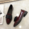 2021 New Spring Flats Women Shoes Bowtie Loafers Patent Leather Elegant Low Heels Slip on Footwear Female Pointed Toe Thick Heel