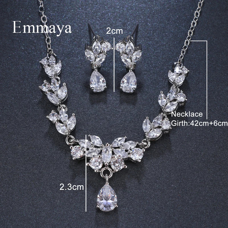 Emmaya brand gorgeous charm flower shape cubic zircon crystal earrings necklace set for women bride jewelry gift