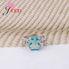 New Fashion Women Girls Party Engagment Jewelry 925 Sterling Silver Needle    Geometric Ring With Fine Square Bule Crystal