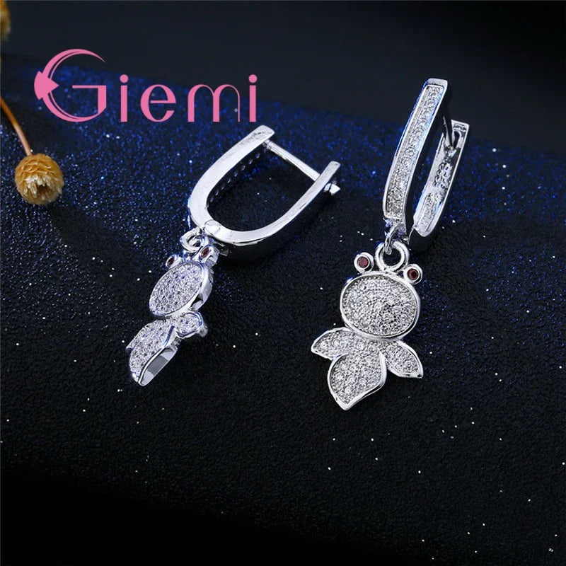 Good Present Real 925 Sterling Silver  Jewelry New Fashion Top Quality Cubic Zircon Pretty Animal Earrings  Necklace Sets