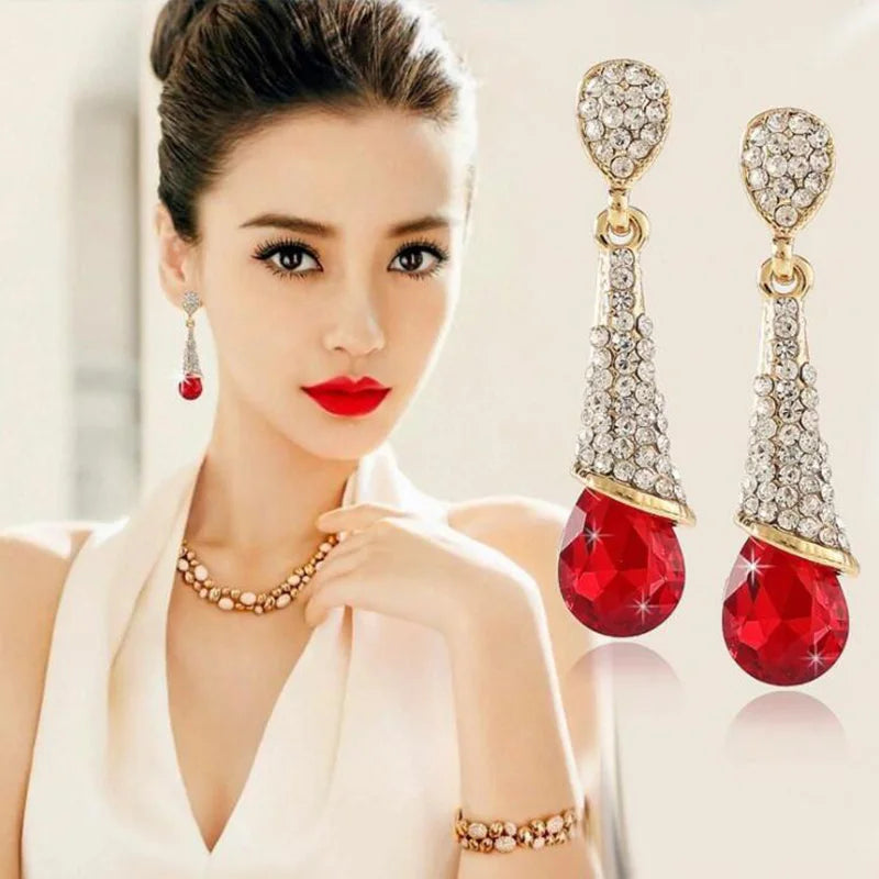 12 Colors Available Rhinestone Crystal Long Clip on Earrings Non Pierced for Women Party Wedding Luxury Fashion No Hole Earrings