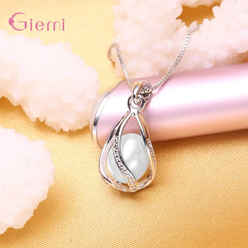 Top Sale Wedding Party Jewelry Sets 925 Sterling Silver Pearl Water Drop Tear Pendant Necklace Hoop Earrings Buy 1 Get 2 Gifts