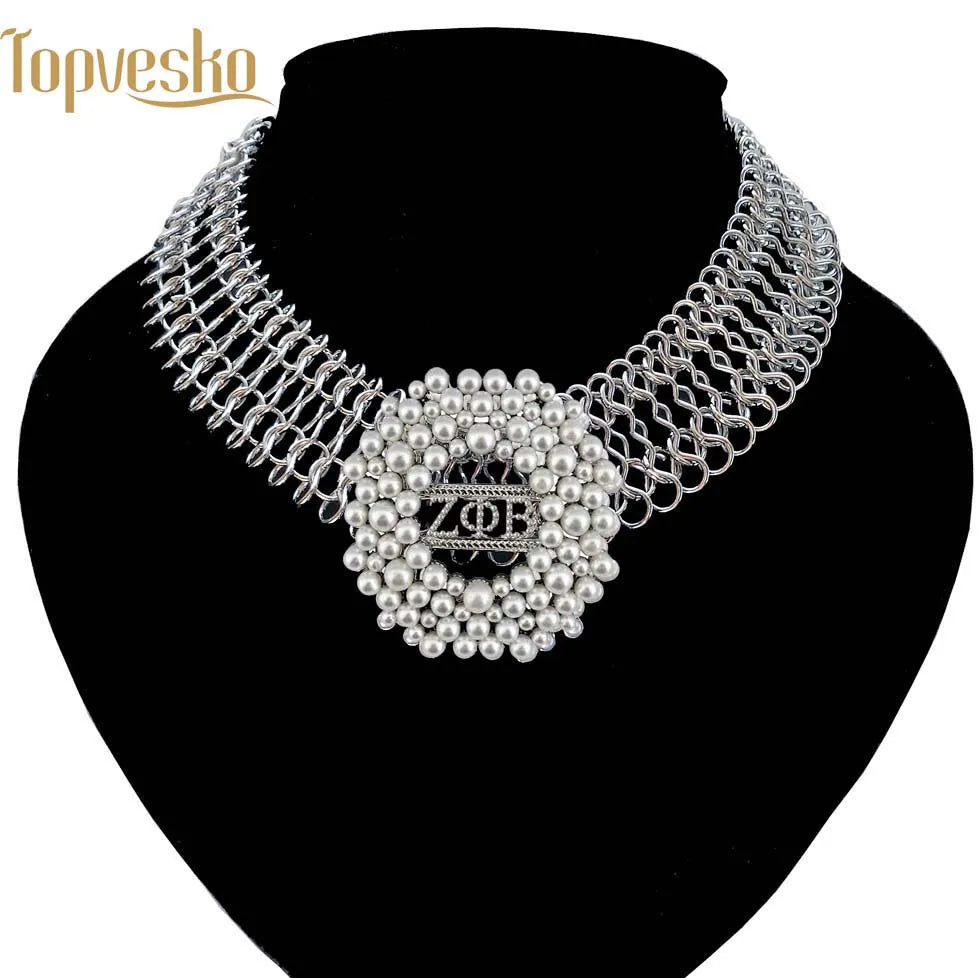 Topvesko women fashionbig statement choker  zeta phi beta pearl necklace set  jewelry