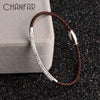 Chanfar Genuine Leather Bracelet For Women Rhinestone Pave Stainless Steel Magnetic Clasp Wrap Women Bracelet Simple Jewelry