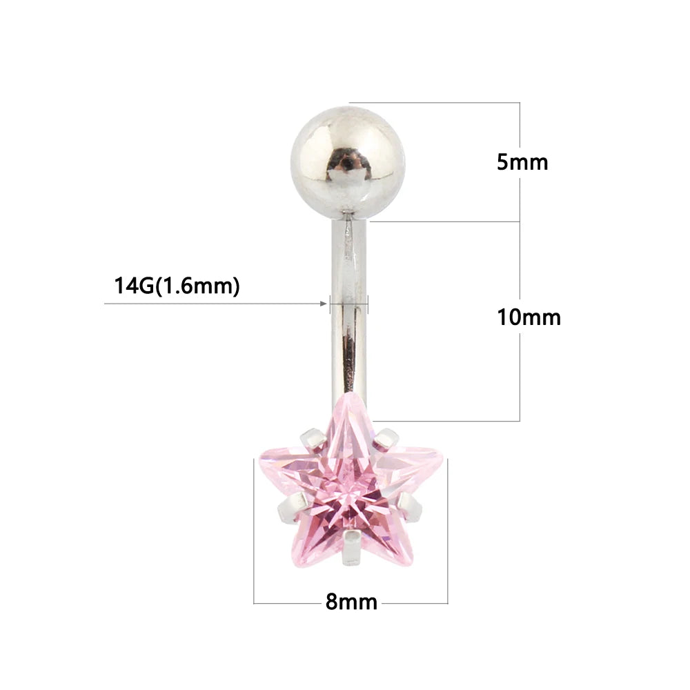 New star Zircon Jeweled Style Belly Button Ring  Body Piercing Jewelry Navel Piercing 316L Stainless steel